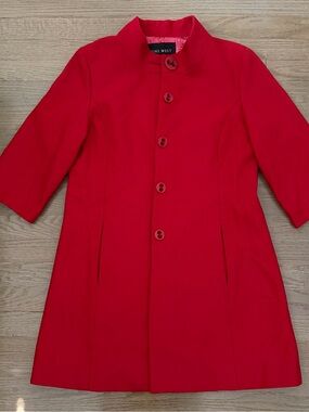 Nine West Women's Wool Blend Red Open Front Over Coat
